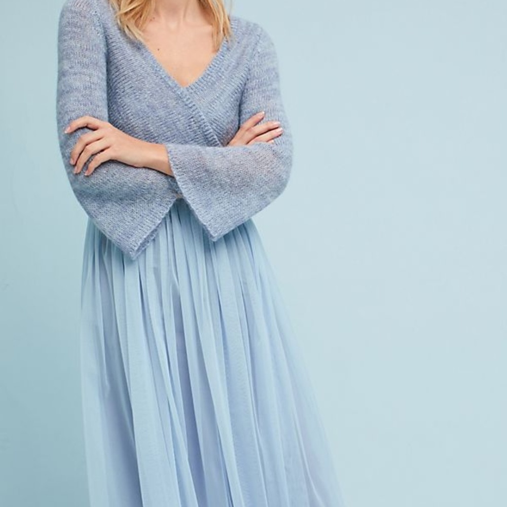 Anthropologie Maeve Arabesque Ballet Wool Blue Tulle Dress